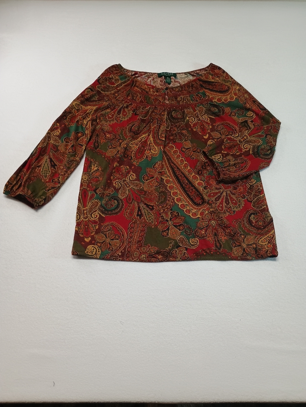 Lauren Ralph Lauren Women's Size PL Paisley Peasant Top